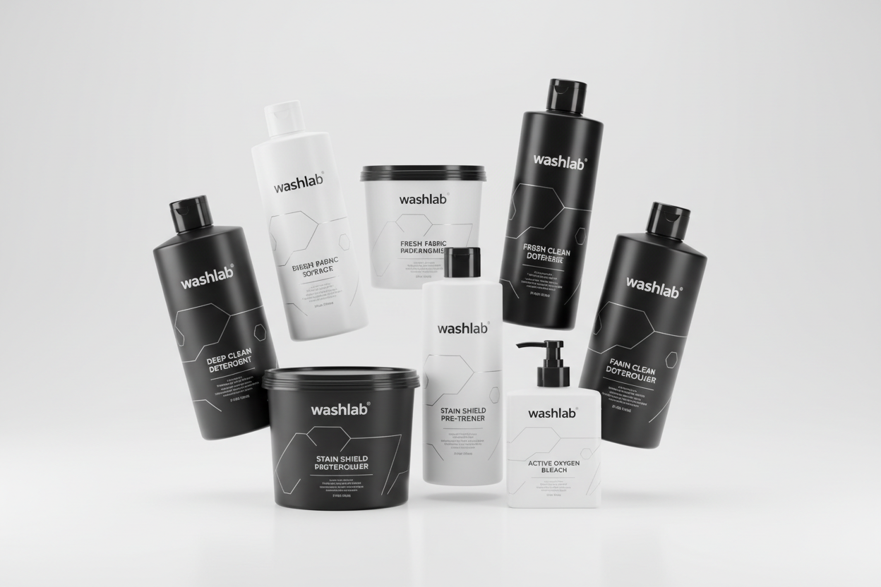 Washlab my brand for laundry chemicals my branding color balck and white